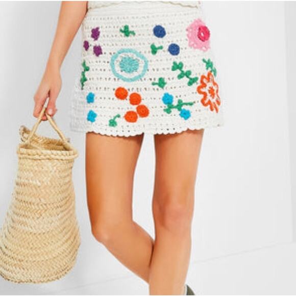 TUCKERNUCK Love The Label Ivory & Multicolor Leighton Crochet Skirt NWT Large - Picture 2 of 8